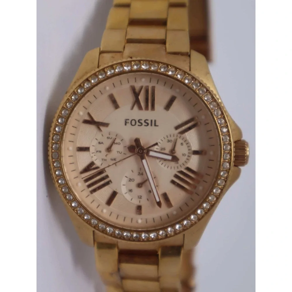 Rose Gold Riley Watch Fossil Womens Crystal Bezel Chronograph AM4483